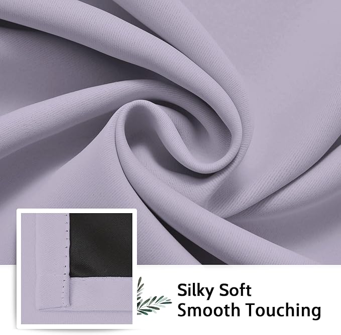 SimpleHome 100% Blackout Curtains for Bedroom,Thermal Insulated Lilac Grommet Window Drapes Room Darkening Curtains for Living Room with Black Back,52 x 72 Inch,2 Panels