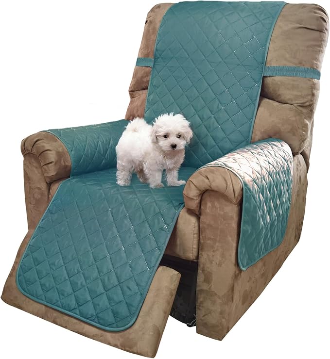 U-NICE HOME Recliner Chair Covers Reversible Quilted Water Repellent Pet Protectors with Elastic Straps (23''Recliner Small, Blue/Beige)