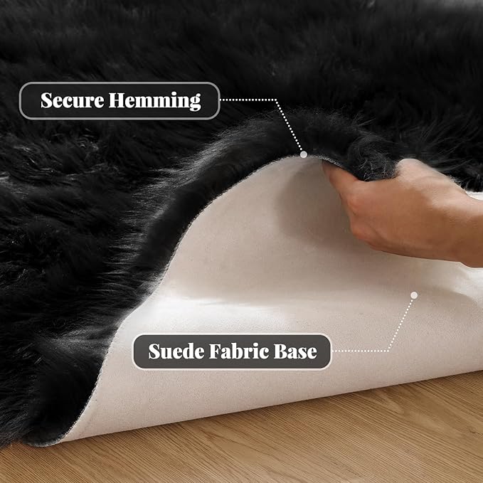 ORINOVA Black Round Rugs 6ft Fluffy Washable Faux Sheepskin Shaggy Fur Rugs for Bedroom Plush Shag Rug for Living Room Nursery Large Circle Rug