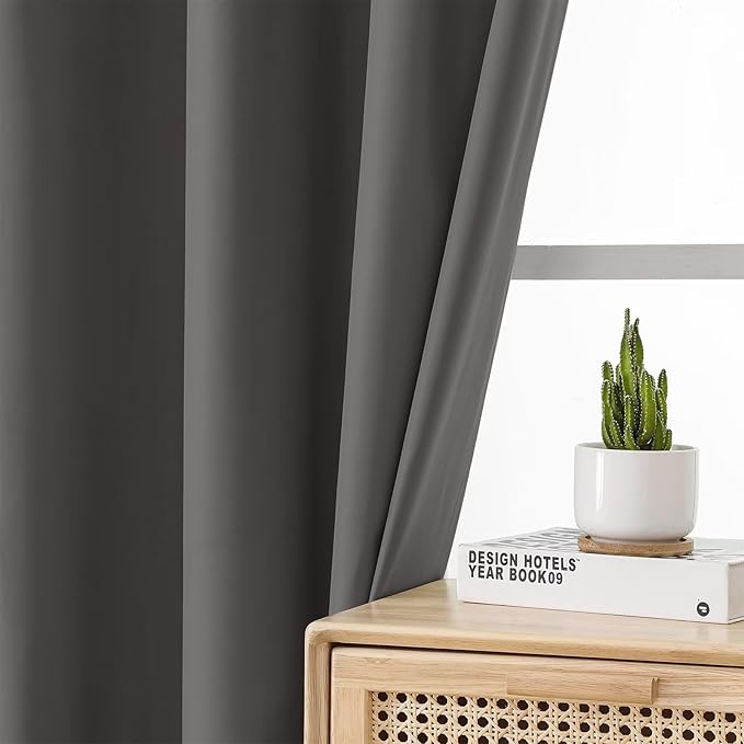 Joydeco Dark Grey Blackout Curtains 63 Inch Length for Bedroom, Grommet Thermal Insulated Curtains 63 Inch Length for Livingroom, Solid Polyester Room Darkening Drapes 63 Inches Long