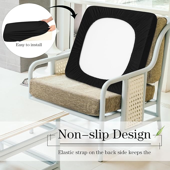 Newwiee 8Pcs Patio Cushion Covers Stretch Outdoor Cushion Cover Replacement for Patio Furniture Sofa Couch Slipcovers, Soft Flexibility Washable Furniture Protector(Waterproof Pure,Black)