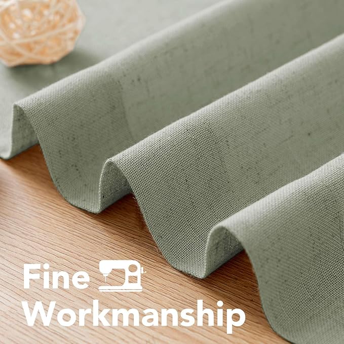 H.VERSAILTEX Living Room Linen Curtains - Semi Sheer, Nickel Grommet Energy Saving Light Filtering Window Treatments Panels for Bedroom, Sea Grass, 2 Panels, 52 x 96 Inch