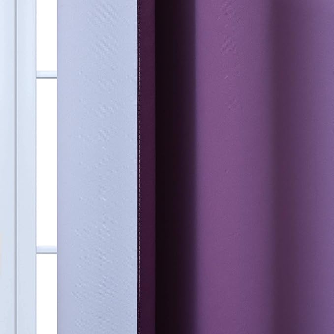 Yakamok Room Darkening Ombre Curtains 84 Inch Length, Purple and Greyish White Thermal Insulated Gradient Color Curtains,Light Blocking Grommet Window Drapes for Bedroom,62 Inch Width,2 Panels
