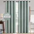 MIULEE Linen Texture Curtains for Bedroom Solid 100% Blackout Thermal Insulated Seafoam Green Curtains Grommet Room Darkening Drapes for Living Room Nursery 52x96 Inch (2 Panels)