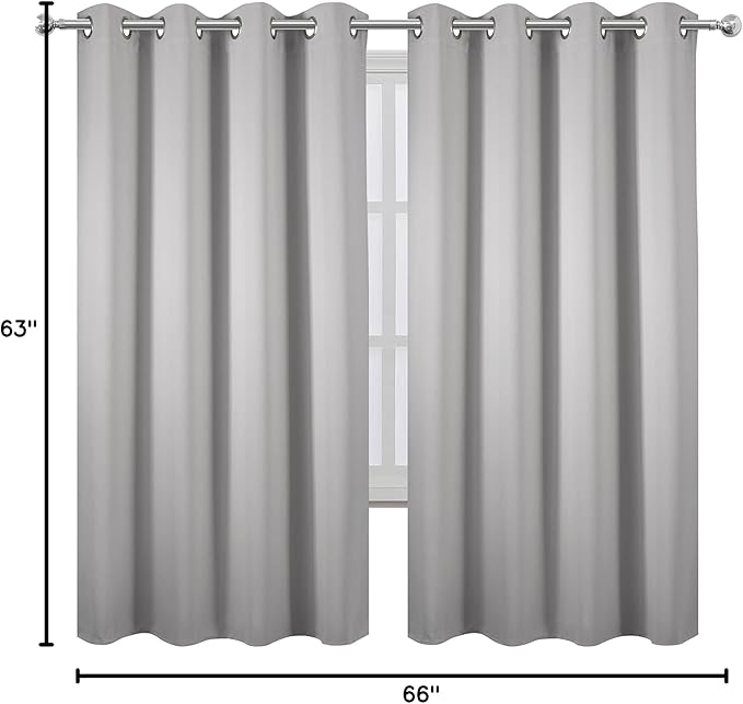 LEMOMO Light Grey Blackout Curtains 66 x 63 Inch Length/Set of 2 Curtain Panels/Thermal Insulated Room Darkening Blackout Curtains for Bedroom