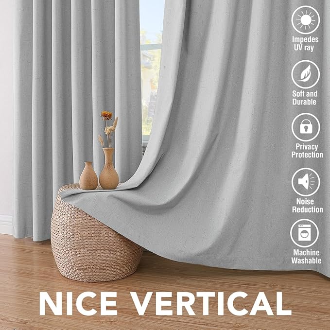 H.VERSAILTEX 100% Blackout Curtains for Bedroom Thermal Insulated Linen Textured Curtains Heat and Full Light Blocking Drapes Living Room Curtains 2 Panel Sets, Glacier Gray, 52x96 Inch