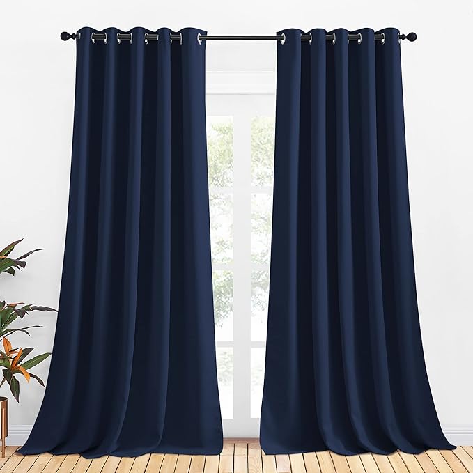 NICETOWN Blackout Curtain Panels, Window Treatment Energy Saving Thermal Insulated Solid Grommet Blackout Drapes/Draperies (Navy, 1 Pair, 70 by 108-inch)
