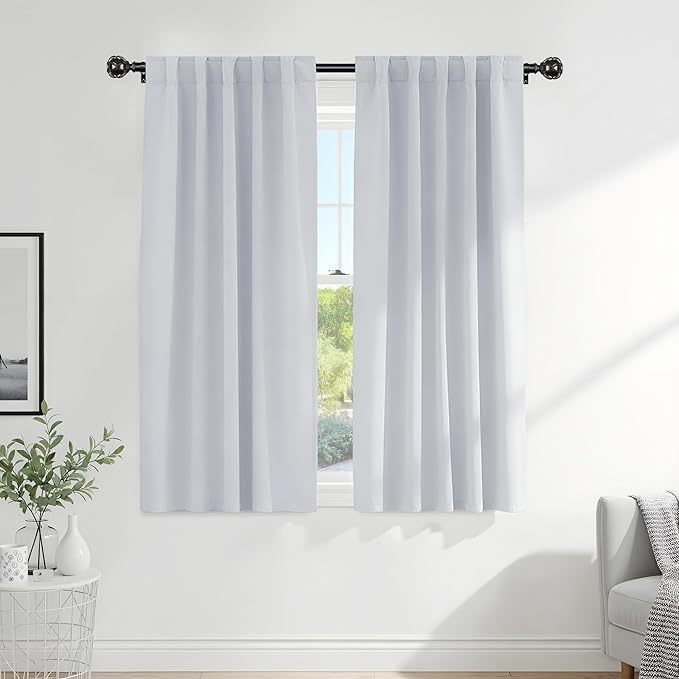 PONY DANCE Greyish White Non-See-Through Curtains - 42 Wide by 72 Long Room Darkening Home Decor Window Treatments(60% Light Block) Drapes for Living Room/Bedroom with Back Tab, 2 Panels