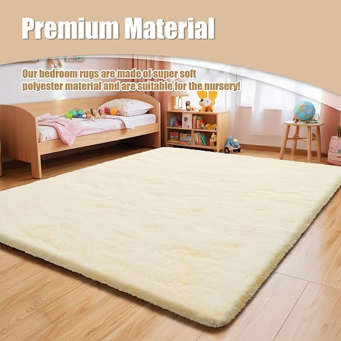 8x10 Fluffy Area Rugs for Living Room,Shag Area Rug for Bedroom,Ivory Soft Fuzzy Rug Non-Shedding Indoor Plush Carpet for Kids Bedroom Nursery Home Decor