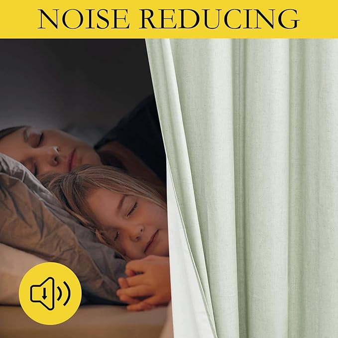 NICETOWN 100% Blackout Sage Green Linen Cold Blocking Curtains 90 inches Length with Thermal Insulated Liners, 2 Panels, 52 inches W, Farmhouse Style Room Warming Small Window Drapes for Dining Room