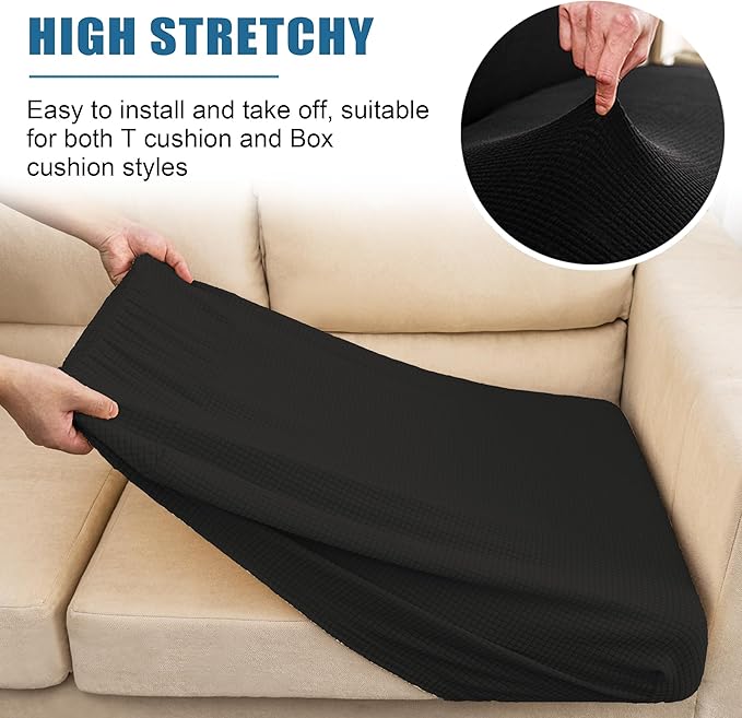Water-Repellent Sofa Cushion Slipcovers for Living Room 3 Seater Super Fit and Soft Flexibility with Elastic Bottom Couch Seat Coat, Waterproof (Sofa Cushion, Black)