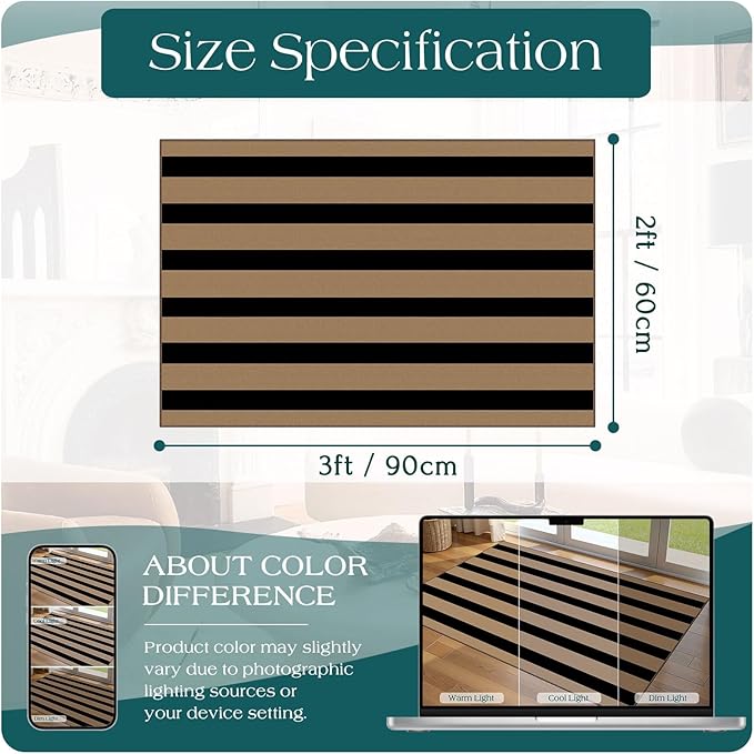 Front Door Mat Outside Entrance - 2x3 Black Tan Striped Non-Slip Washable Doormat Indoor Outdoor Mat Entry Rug Small Throw Rugs for Entryway Kitchen Bedroom Front Porch Decor