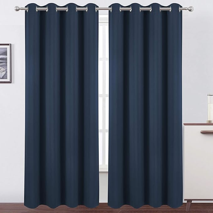 LEMOMO Navy Blue Thermal Blackout Curtains/52 x 95 Inch/Set of 2 Panels Room Darkening Curtains for Bedroom