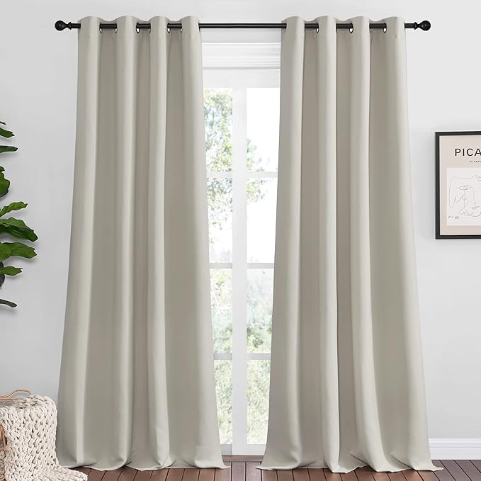 NICETOWN Natural Room Darkening Curtains 90" Long for Boho Farmhouse Home Decoration, Window Treatment Total Privacy Drape Panels for Bedroom Guest Room (55" Wide, Set of 2)