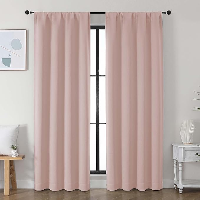 Simplebrand Ava Blush Blackout Curtains for Bedroom, 78 Inch Length, 2 Panels Set, Privacy Thermal Insulated Rod Pocket Window Curtains for Patio, French Door, W40 x L78 Inch