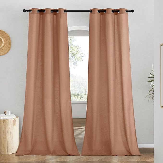 NICETOWN Linen Terracotta Window Curtains 84 inches Long, Grommet Thick Linen Blend Window Treatments Privacy Assured with Light Filtering for Bedroom/Living Room, W42 x L84
