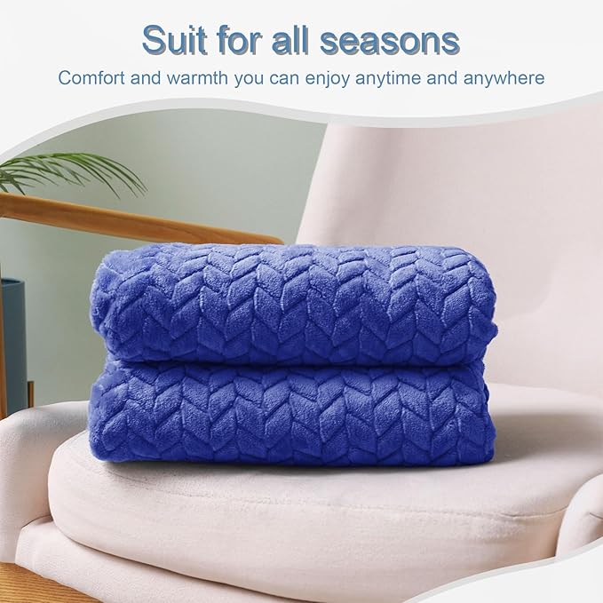 Exclusivo Mezcla Fleece Throw Blanket for Couch and Bed, 50x70 Inches Soft Cozy Jacquard Flannel Blankets, Lightweight Fuzzy Plush Warm Throws for Women, Cobalt Blue