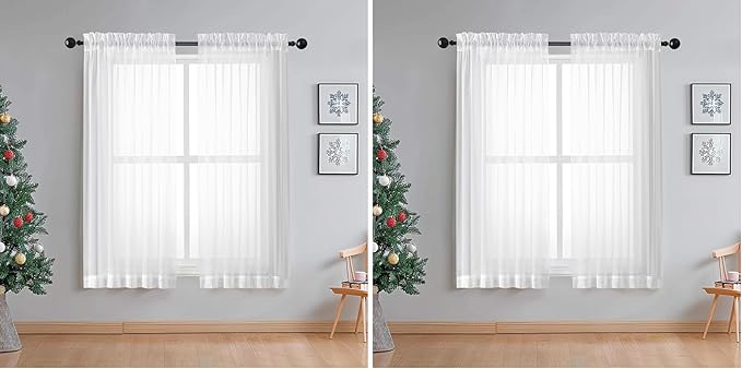 OWENIE Sheer White Curtains Living Room 54 inches Long, Rod Pocket Curtain Sheers Bedroom, Light Filtering Voile Panels Drapes Small Window Treatments 2 Panels, 42" W x 54" L, White (Pack of 2)
