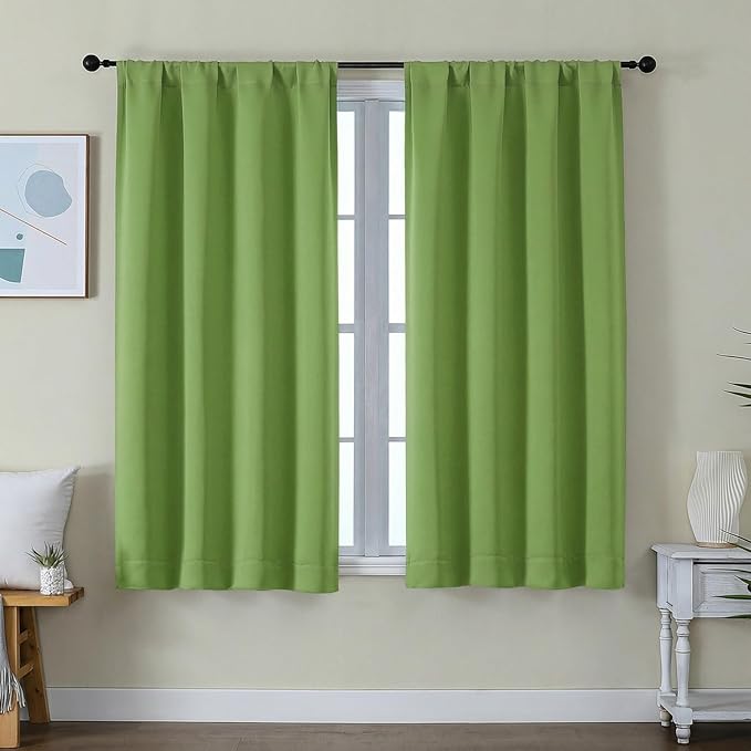 Simplebrand Ava Lime Short Blackout Curtains for Bedroom 54 Inches Long 2 Panels Set, Solid Thermal Insulated, Energy Saving Window Treatment Curtains Blackout Drapes, W40 x L54 Inch