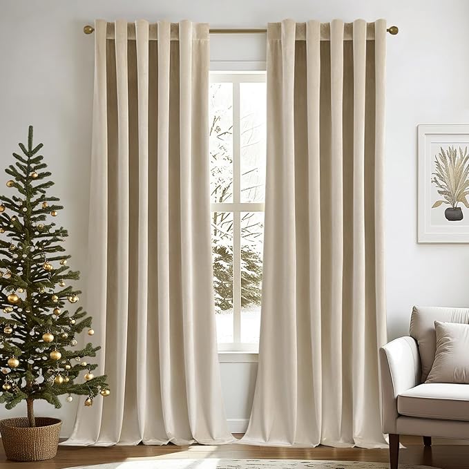 MIULEE Velvet Curtains 108 inches - Luxury Blackout Curtains for Bedroom Living Room Thermal Insulated Super Soft Window Drapes Rod Pocket & Back Tab, Beige, W52 x L108 inches, 2 Panels