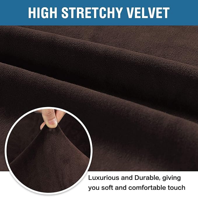 H.VERSAILTEX Stretch Velvet Sofa Covers for 3 Cushion Couch Covers Furniture Protector Soft with Non Slip Elastic Bottom, Crafted from Thick Comfy Rich Velour (Large Sofa 90"-97", Chocolate)