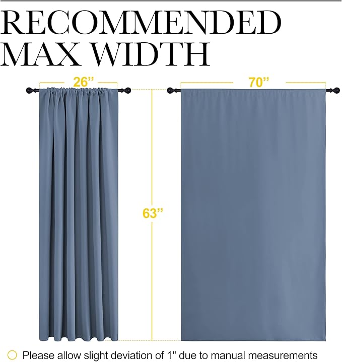 NICETOWN Blackout Curtains for Bedroom, Blackout Curtain Panels, Window Treatment Energy Saving Thermal Insulated Solid Rod Pocket Blackout Drapes/Draperies (Stone Blue, 1 Pair, 70 by 63-inch)
