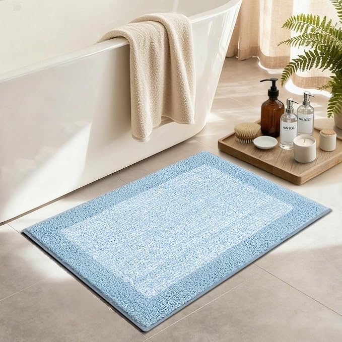 Bathroom Rugs 30x20 Non Slip Washable, Light Blue Bath Mat for Bathroom Floor Tub, Soft Absorbent Quick Dry Mats for Shower, Bathtub,Home Decor