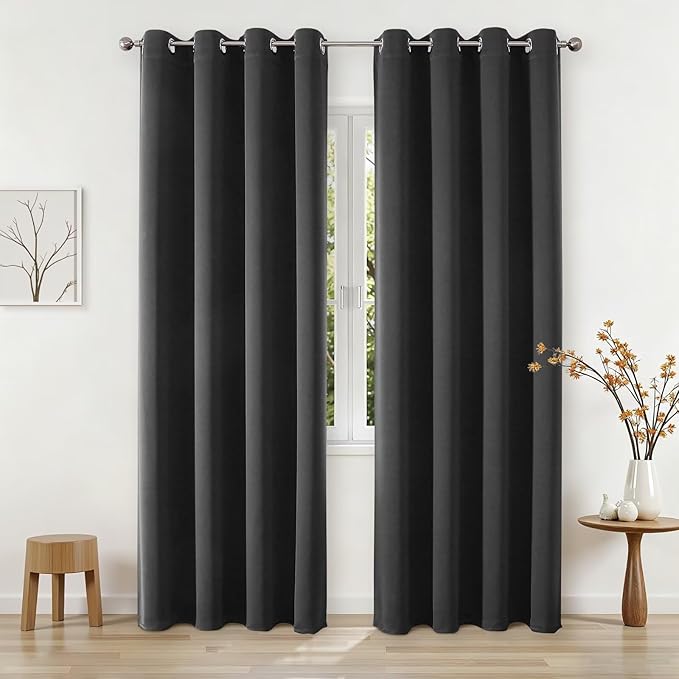 Joydeco 84Inch Blackout Curtains for Bedroom, Black Out Curtains 84 inch Long, Thermal Insulated Long Drapes 2 Panels Set, Room Darkening Grommet Grey Curtains for Living Room, Cortinas para Sala
