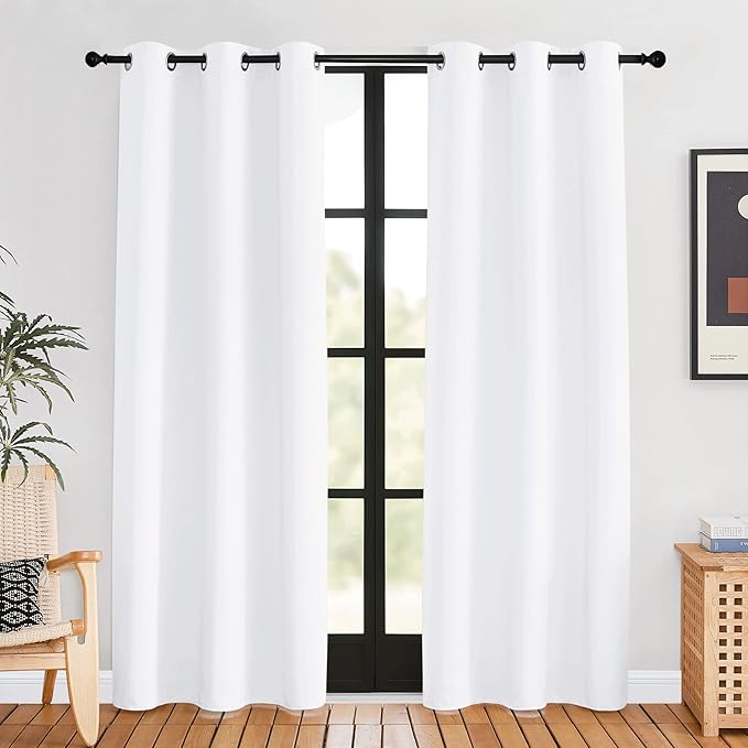 NICETOWN 50% Light Blocking Curtain Panels for Bedroom, 2 Panels, 42 by 80, White, Home Decoration Easy-Care Solid Grommet Draperies/Drapes, Window Covering for Kitchen