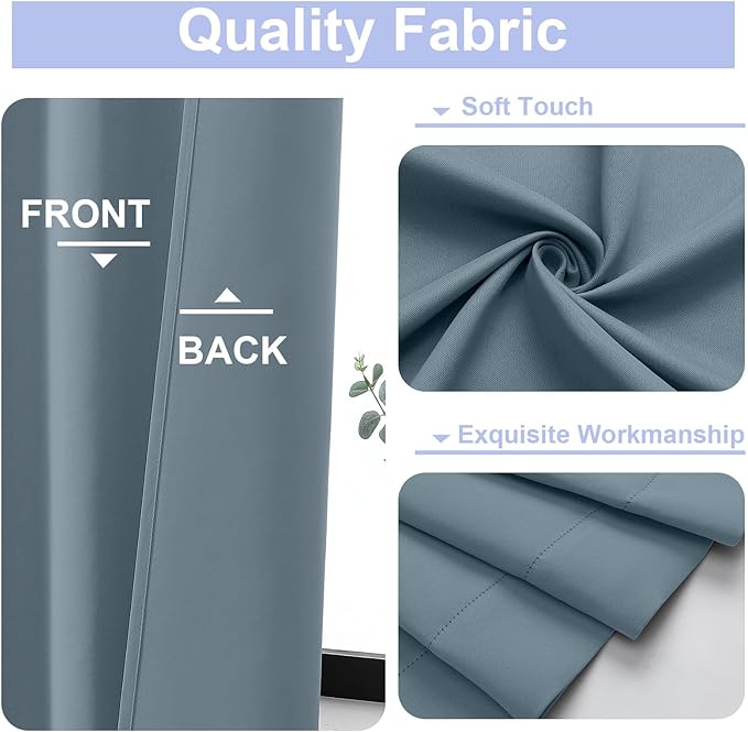 Simplebrand Blackout Extra 10ft Curtains for Patio 120 Inches Long 2 Panels Set, Solid Thermal Insulated Energy Saving Rod Pocket Window Treatment Curtains Blackout Drapes, 50" Wx120 L, Stone Blue