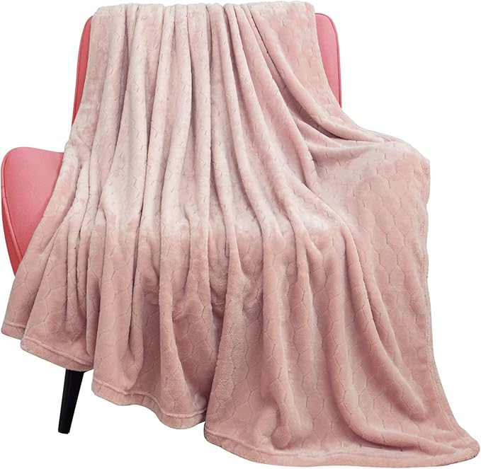 TOONOW Fleece Blanket Textured Fuzzy Plush Throw Blanket Twin Size 60" x 80", Super Soft Fluffy Bed Blanket Geometric Pattern Comfy Microfiber Flannel Blankets for Couch, Bed, Sofa, Light Pink