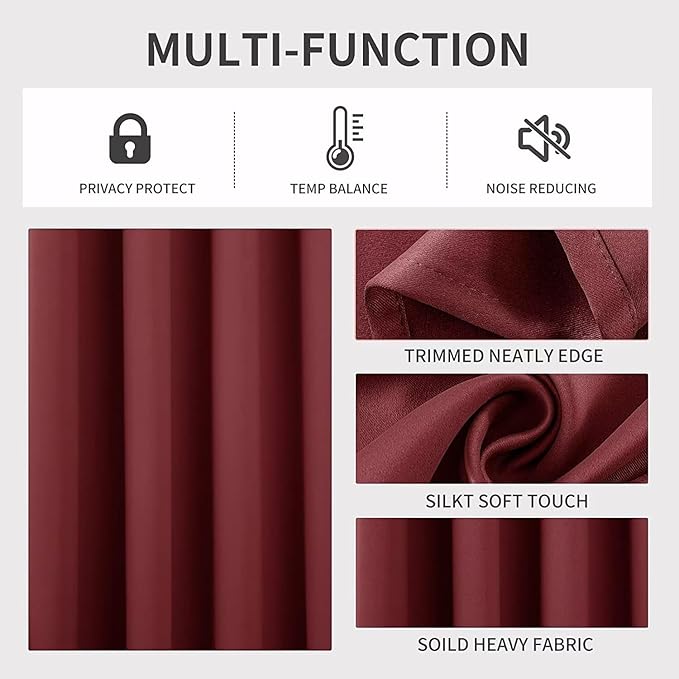 Joydeco Burgundy Red Custom Solid Single Blackout Curtain for Bedroom and Living Room, Grommet Thermal Insulated Room Darkening Curtain 1 Panel (Custom Size,Burgundy Red)