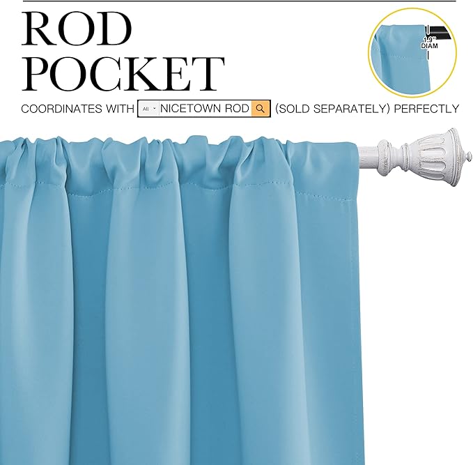 NICETOWN Kitchen Window Blackout Curtain Panels - Energy Saving Window Covering Thermal Insulated Rod Pocket Drapes for Basement(Teal Blue, Set of 2 Panels, 42 by 45 inches Long)