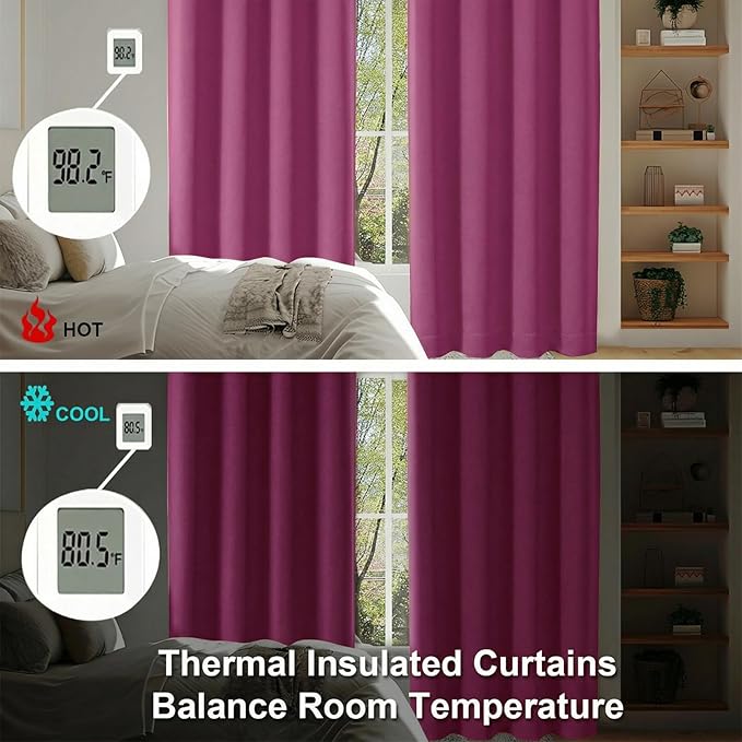 Simplebrand Ava Hot Pink Blackout Curtains for Bedroom 96 Inches Long 2 Panels, Solid Thermal Insulated, Energy Saving Nursery Window Treatment Curtains Blackout Drapes, W40 x L96 Inch, Hot Pink