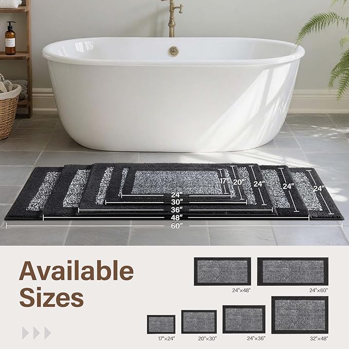 Bathroom Rugs 30x20 Non Slip Washable, Dark Grey Bath Mat for Bathroom Floor Tub, Soft Absorbent Quick Dry Mats for Shower, Bathtub,Home Decor
