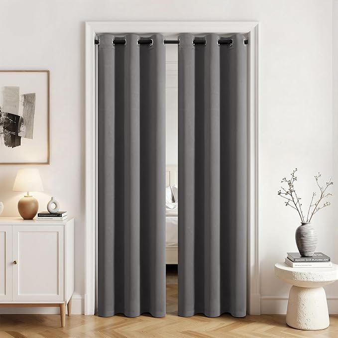 MIULEE Blackout Door Curtain Set of 2, 34 x 80 Inch Grey Thermal Insulated Room Divider Drapes with Grommet Top for Privacy Cover, Living Room, Bedroom, Closet & Temporary Doorway