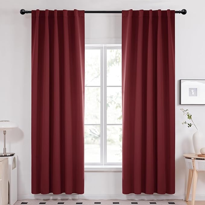 Deconovo Blackout Curtains, Thermal Insulated, W42 x L84 2 Panels, Back Tab, Machine Washable, Room-Darkening Drapes for Bedroom/Living Room Burgundy Red