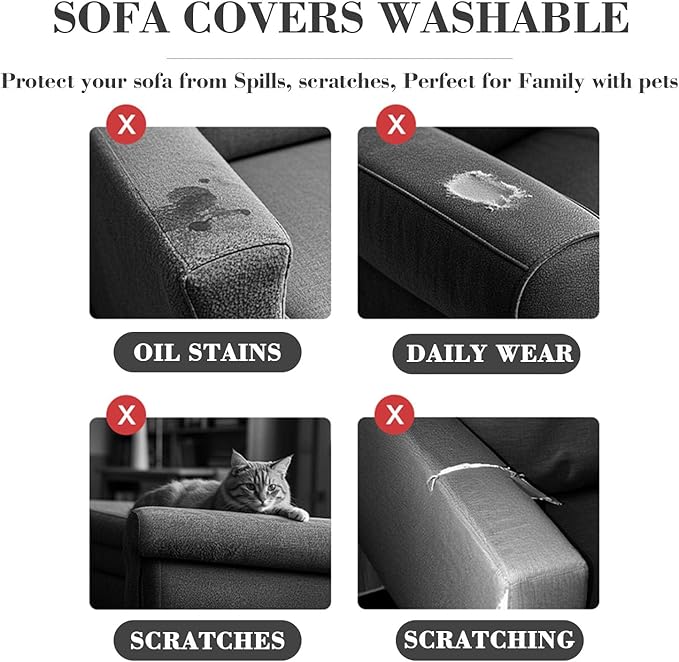 2Pcs Couch Arm Covers, Armrest Cover for Sofa, Sofa Arms Covers Washable Arms with Twist Pins Soft,Skin-Friendly for Pets (Texture Metal Gray, Armrest Cover)