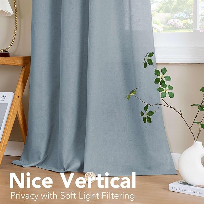 H.VERSAILTEX Linen Curtains Home Decorative Nickel Grommet Curtains Privacy Added Energy Saving Light Filtering Window Treatments Draperies for Bedroom, Stone Blue, 2 Panels, 52 x 72 - Inch