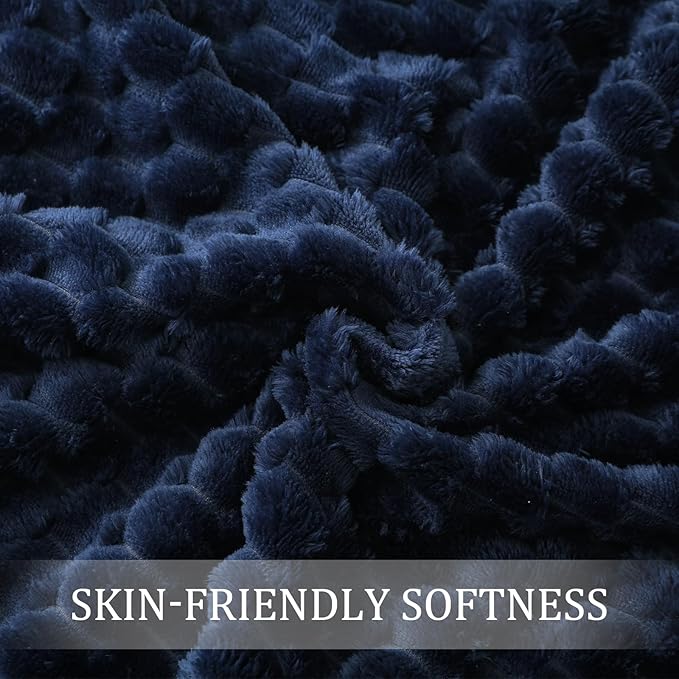 Exclusivo Mezcla Fleece Queen Blanket for Bed, Extra Large Fuzzy Navy Blue Bed Blankets, Soft Cozy Plush Sofa Throws for All Seasons, 90x90 Inches