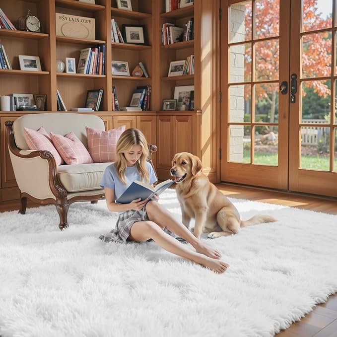 Super Soft Shaggy Area Rugs for Bedroom 4x6 Feet, Shaggy Plush Living Room Shag Furry Floor Rugs, Non-Shedding Indoor Rugs for Living Room Decor(4 x 6, White)