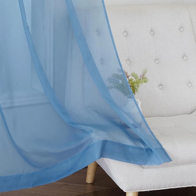 NICETOWN Stone Blue Sheer Curtains 108 inches Long, Grommet Top Elegant Voile Textured Window Treatments Light Filtering for Bedroom/Living Room, W54 x L108, 2 Panels