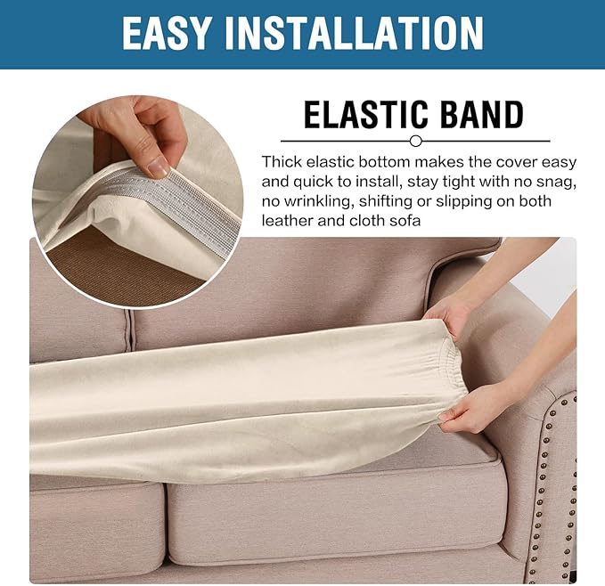 H.VERSAILTEX Velvet Stretch Individual Couch Cushion Cover Plush Cushion Slipcover for Loveseat Sofa Cushion Furniture Protector Seat Cushion Sofa Cover (1 Piece Sofa Cushion Cover, Cream)