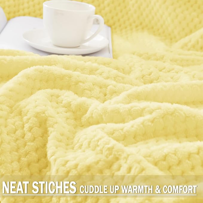 Exclusivo Mezcla Fleece Throw Blanket Extra Large, Super Soft and Warm Blankets for Couch, Sofa and Bed Waffle Textured, Cozy, Fuzzy and Lightweight (Light Yellow, 50x70 Inches)