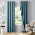 100% Blackout Shield Linen Blackout Curtains for Bedroom, Stone Blue Grommet Curtains for Living Room, Thermal Insulated Room Darkening Drapes for Nursery, Boho Home Decor, 50" W x 84" L, 2 Panels