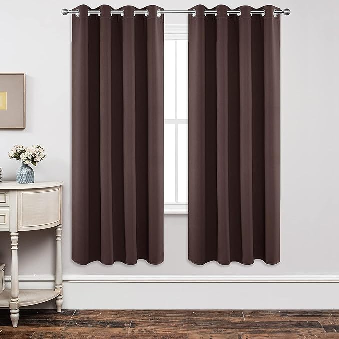 Joydeco Blackout Curtains 72 inches Long 2 Panels Set, Thermal Insulated Long Curtains & Drapes 2 Burg, Room Darkening Grommet Drapes for Bedroom Living Room Windows (W42 x L72 Inch, Chocolate)
