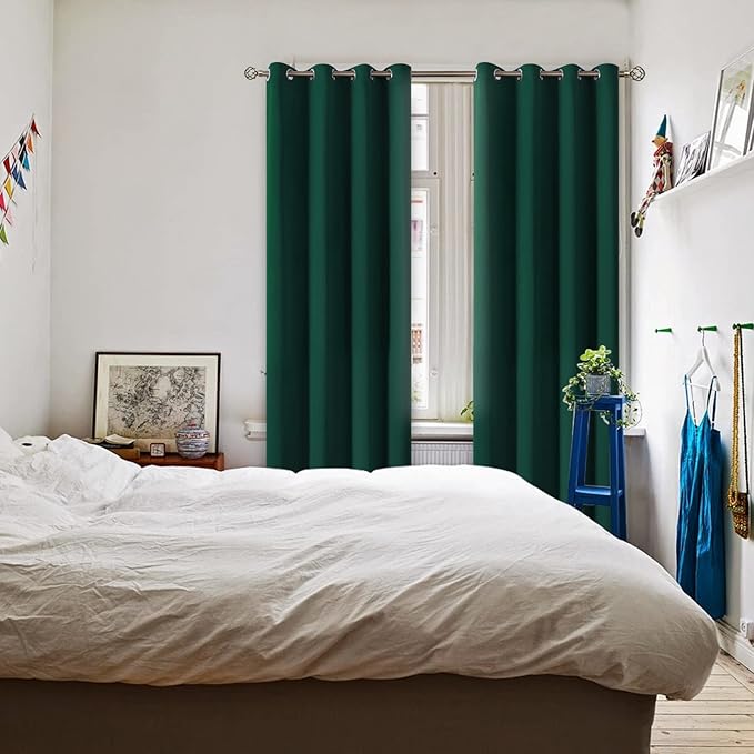 BGment Blackout Curtains for Bedroom - Grommet Thermal Insulated Room Darkening Curtains for Living Room, Set of 2 Panels (52 x 95 Inch, Emerald)