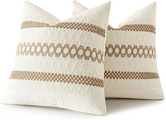 MIULEE Set of 2 Neutral Boho Decorative Pillow Covers 16x16 Inch Farmhouse Rustic Couch Throw Pillows Modern Cotton Cushion Covers Retro Cute Macrame Woven Spring Home Decor for Bed Sofa Chair
