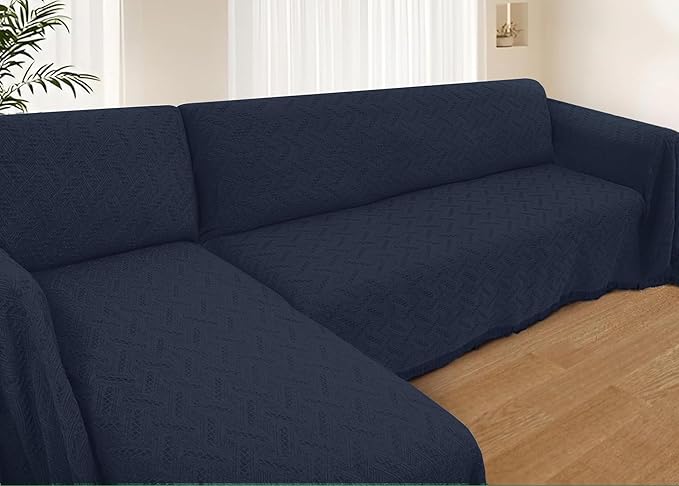 HOMERILLA Sectional Couch Covers for Sectional Sofa L Shaped Sofa Cover Blanket 2 Pieces L Shape Furniture Protector for Pets Dogs(Midnight Blue, XXX-Large)