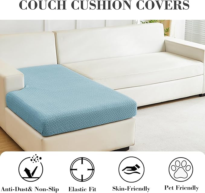 Sofa Covers Couch Covers for Sofa Pet Friendly Couch Cushion Covers Universal Sofa Covers Washable Stretch Slipcovers for Sectional Sofa (Texture Sea Blue,Chaise Cover)